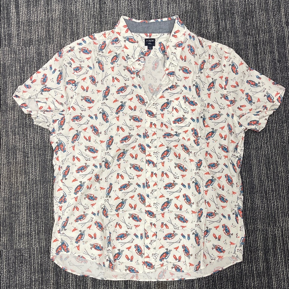 J. Crew White Shirt with Red and Blue Pattern